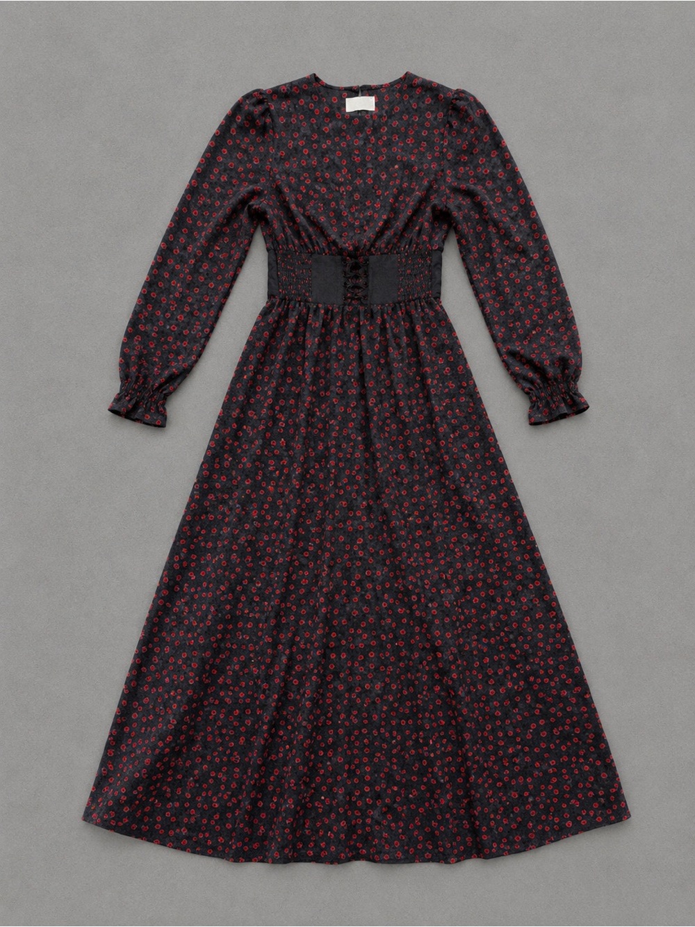 Urban Outfitters Black Maxi Dress with Red Floral Print and Corset Waist - Picture 4 of 4